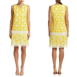 J.McLaughlin Yellow & White‎ Lace Overlay Sheath Dress Size 10